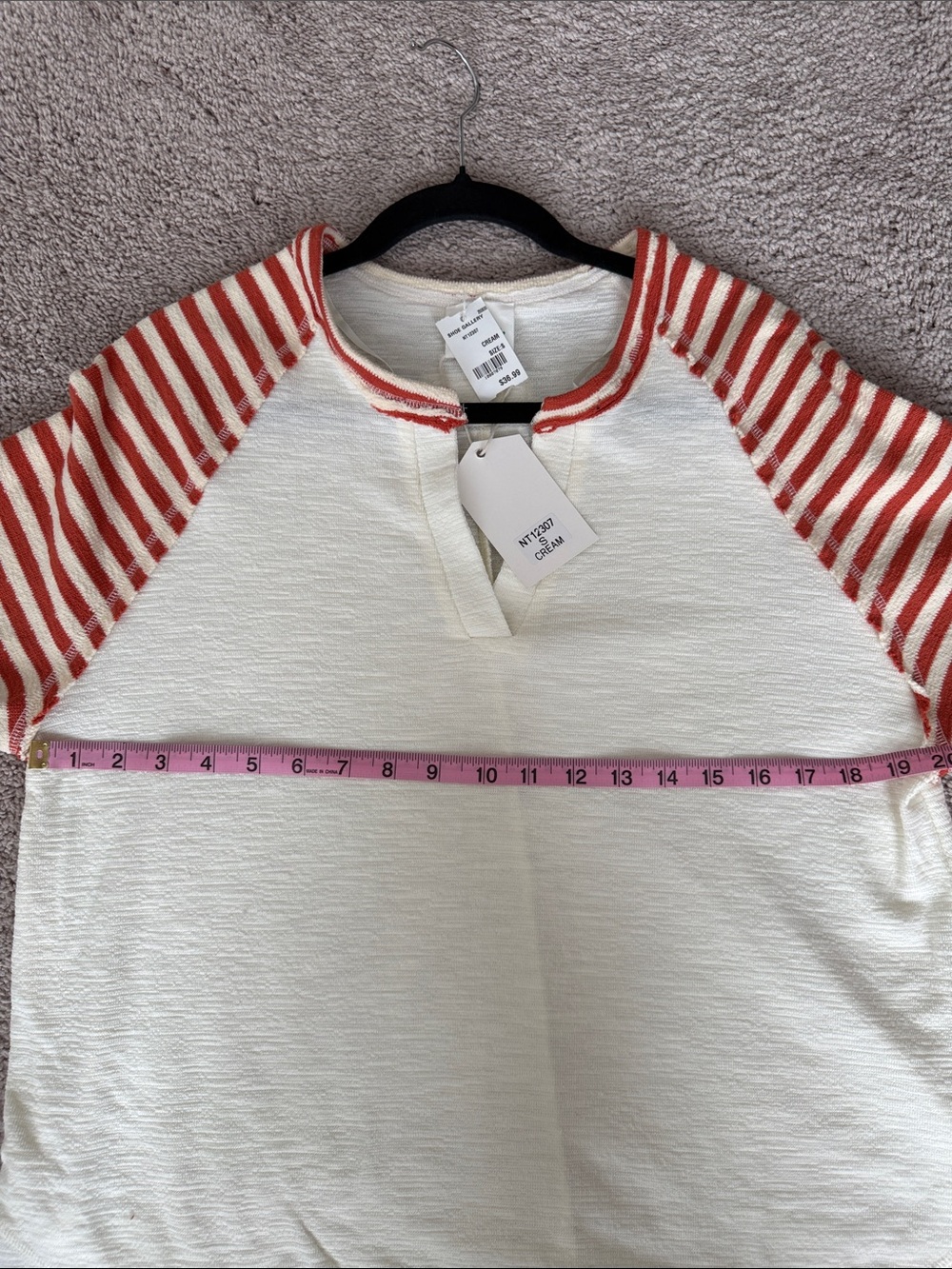 Ariella Cream Knit Raglan Top with Red Striped Sleeves - Picture 13 of 16